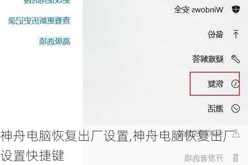 神舟电脑恢复出厂设置,神舟电脑恢复出厂设置快捷键