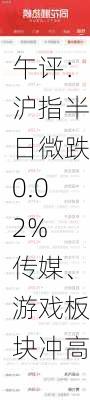 午评：沪指半日微跌0.02% 传媒、游戏板块冲高