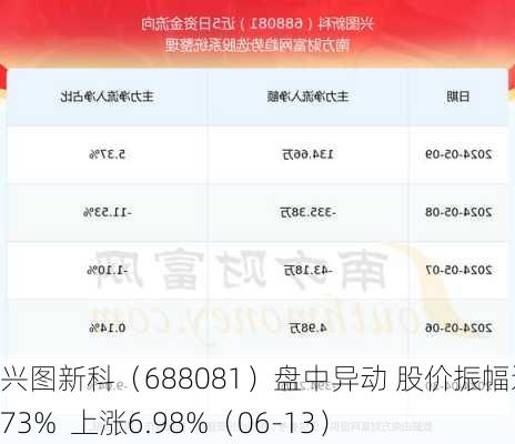 兴图新科（688081）盘中异动 股价振幅达8.73%  上涨6.98%（06-13）