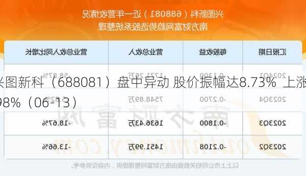 兴图新科（688081）盘中异动 股价振幅达8.73%  上涨6.98%（06-13）