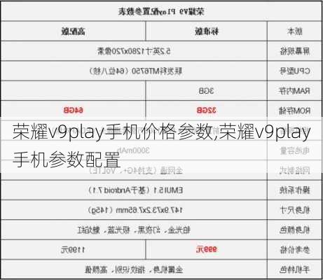 荣耀v9play手机价格参数,荣耀v9play手机参数配置