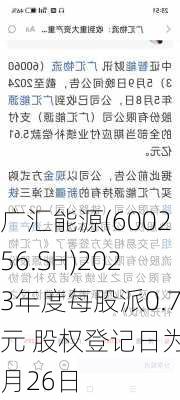 广汇能源(600256.SH)2023年度每股派0.7元 股权登记日为6月26日