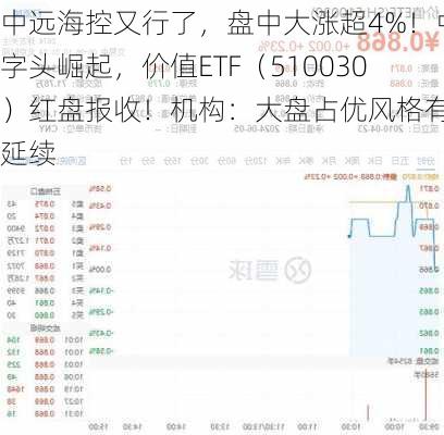 中远海控又行了，盘中大涨超4%！中字头崛起，价值ETF（510030）红盘报收！机构：大盘占优风格有望延续