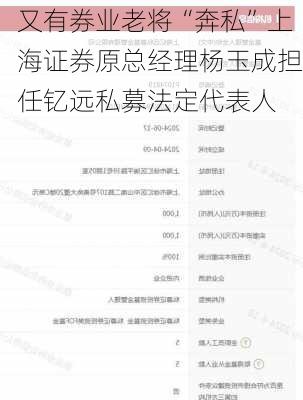 又有券业老将“奔私”上海证券原总经理杨玉成担任钇远私募法定代表人