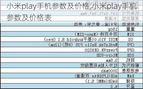 小米play手机参数及价格,小米play手机参数及价格表