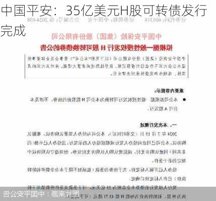 中国平安：35亿美元H股可转债发行完成