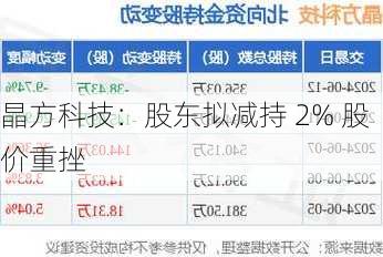 晶方科技：股东拟减持 2% 股价重挫