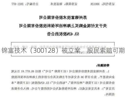 锦富技术（300128）被立案，股民索赔可期