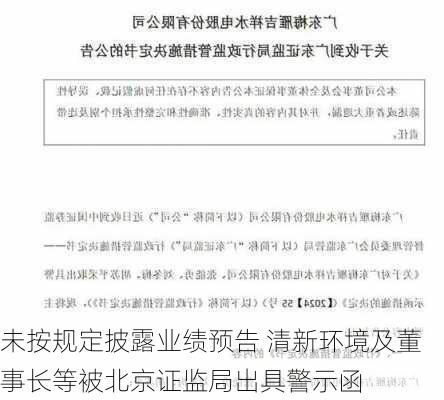 未按规定披露业绩预告 清新环境及董事长等被北京证监局出具警示函