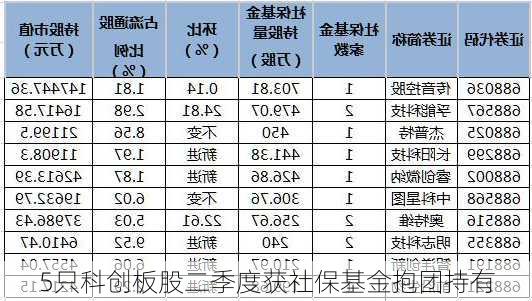 5只科创板股二季度获社保基金抱团持有