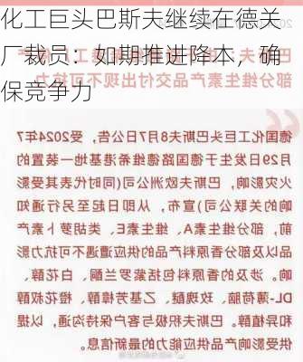 化工巨头巴斯夫继续在德关厂裁员：如期推进降本，确保竞争力