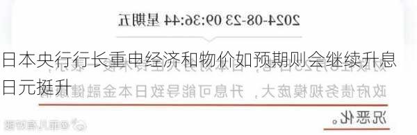 日本央行行长重申经济和物价如预期则会继续升息 日元挺升