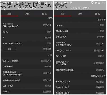 联想s6参数,联想s60参数