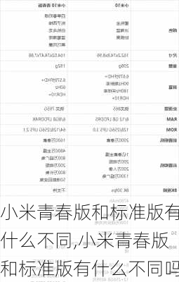 小米青春版和标准版有什么不同,小米青春版和标准版有什么不同吗