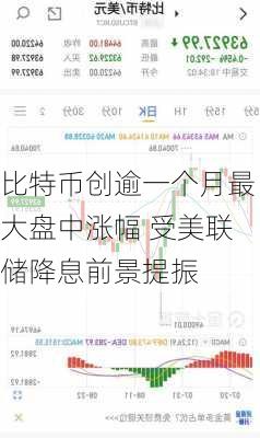 比特币创逾一个月最大盘中涨幅 受美联储降息前景提振