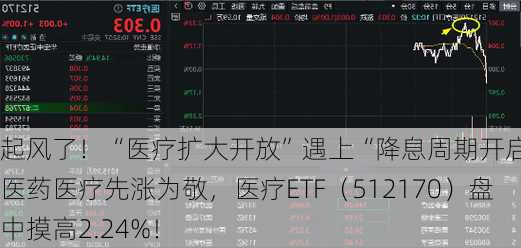 起风了！“医疗扩大开放”遇上“降息周期开启”，医药医疗先涨为敬，医疗ETF（512170）盘中摸高2.24%！