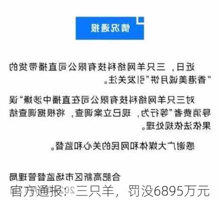 官方通报：三只羊，罚没6895万元