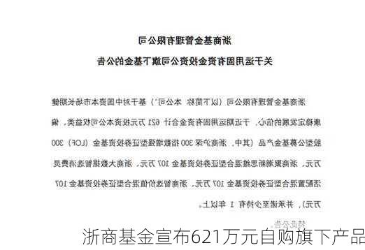 浙商基金宣布621万元自购旗下产品