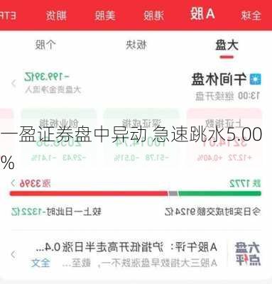 一盈证券盘中异动 急速跳水5.00%