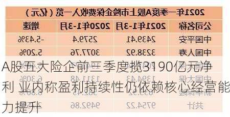 A股五大险企前三季度揽3190亿元净利 业内称盈利持续性仍依赖核心经营能力提升