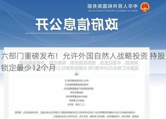 六部门重磅发布！允许外国自然人战略投资 持股锁定最少12个月