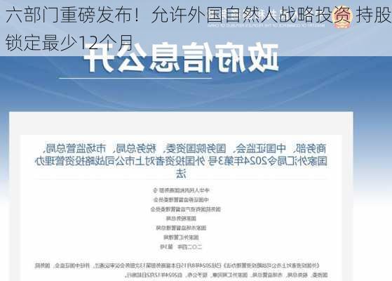 六部门重磅发布！允许外国自然人战略投资 持股锁定最少12个月