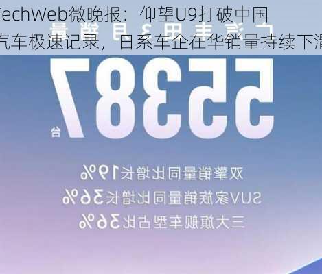 TechWeb微晚报：仰望U9打破中国汽车极速记录，日系车企在华销量持续下滑