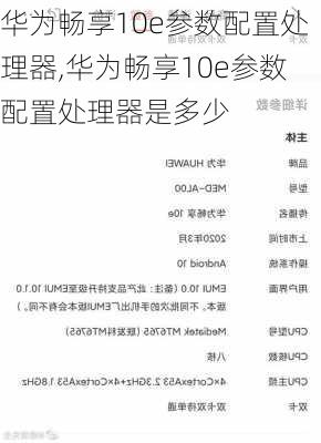 华为畅享10e参数配置处理器,华为畅享10e参数配置处理器是多少