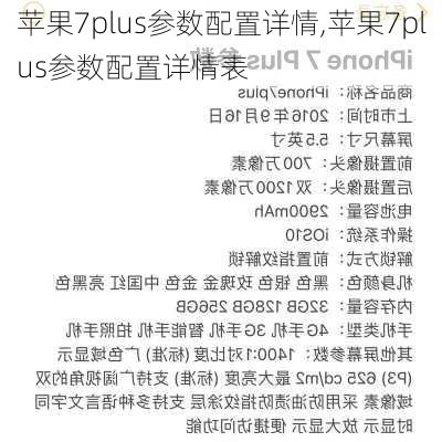 苹果7plus参数配置详情,苹果7plus参数配置详情表