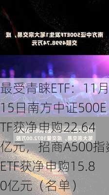 最受青睐ETF：11月15日南方中证500ETF获净申购22.64亿元，招商A500指数ETF获净申购15.80亿元（名单）