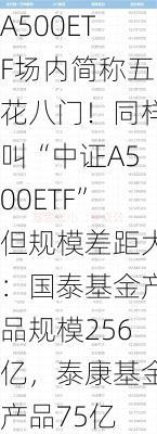 A500ETF场内简称五花八门！同样叫“中证A500ETF”但规模差距大：国泰基金产品规模256亿，泰康基金产品75亿