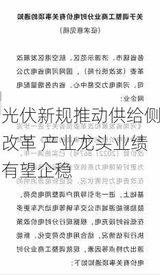 光伏新规推动供给侧改革 产业龙头业绩有望企稳