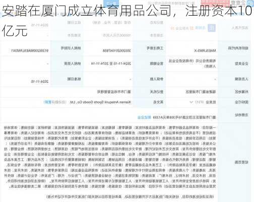 安踏在厦门成立体育用品公司，注册资本10亿元